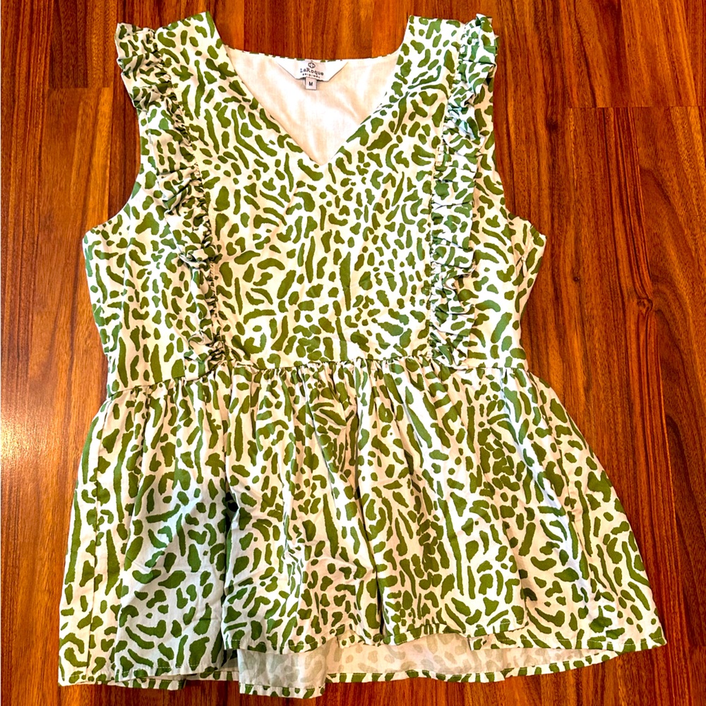 LaRoque green and white leopard print top